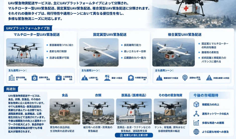 UAV緊急物資配送サービスの種類と用途
