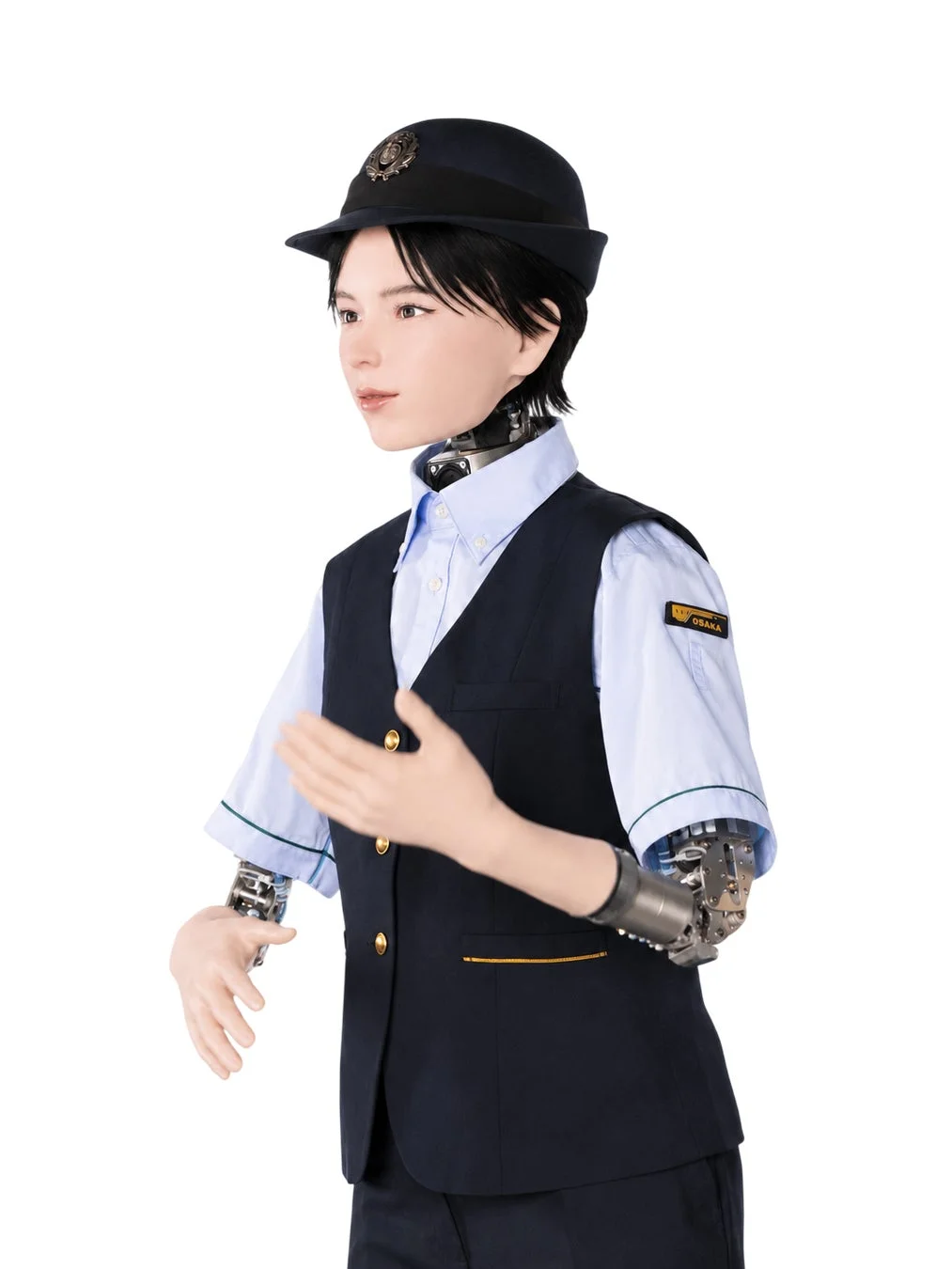 駅員の制服を着たヒューマノイドロボット