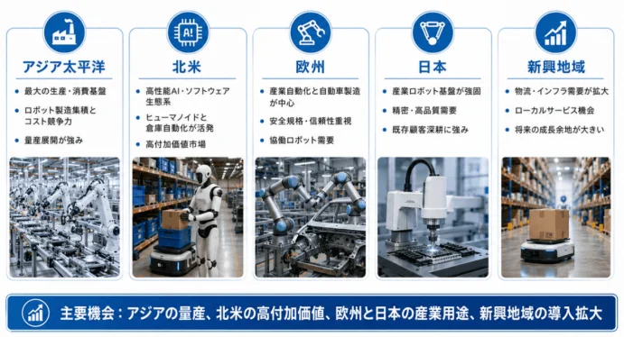 世界のロボットと自動化の地域別特徴