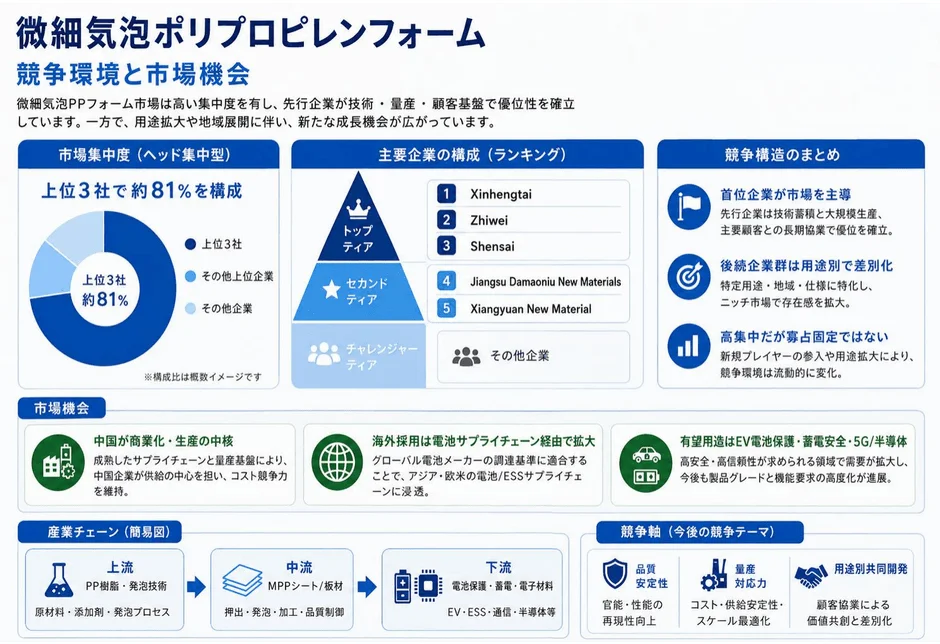 微細気泡ポリプロピレンフォーム 競争環境と市場機会