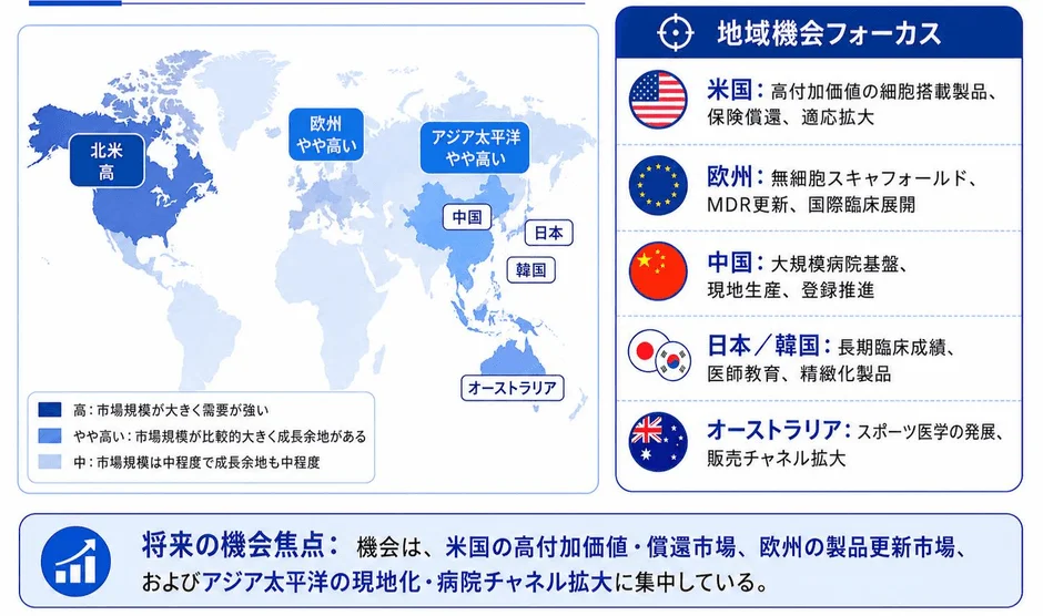 軟骨修復用スキャフォールドの地域構図と市場機会