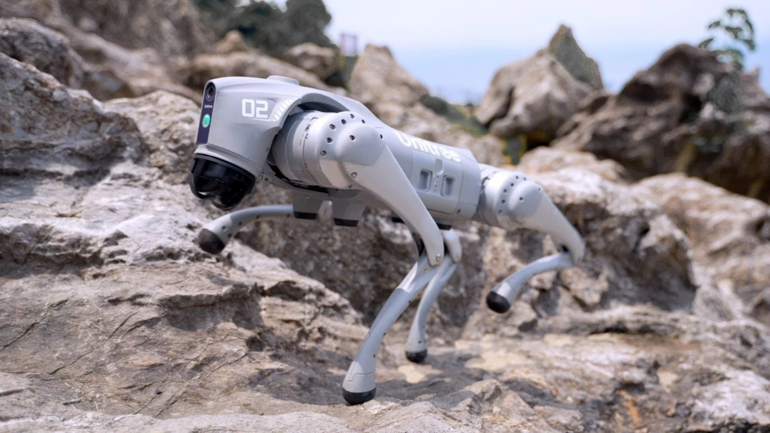 岩場を進む四足歩行ロボット