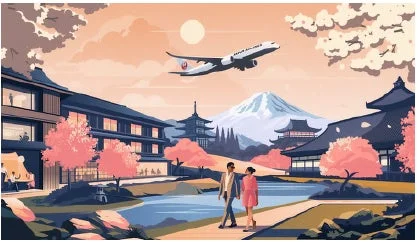 富士山と桜が描かれた日本の風景