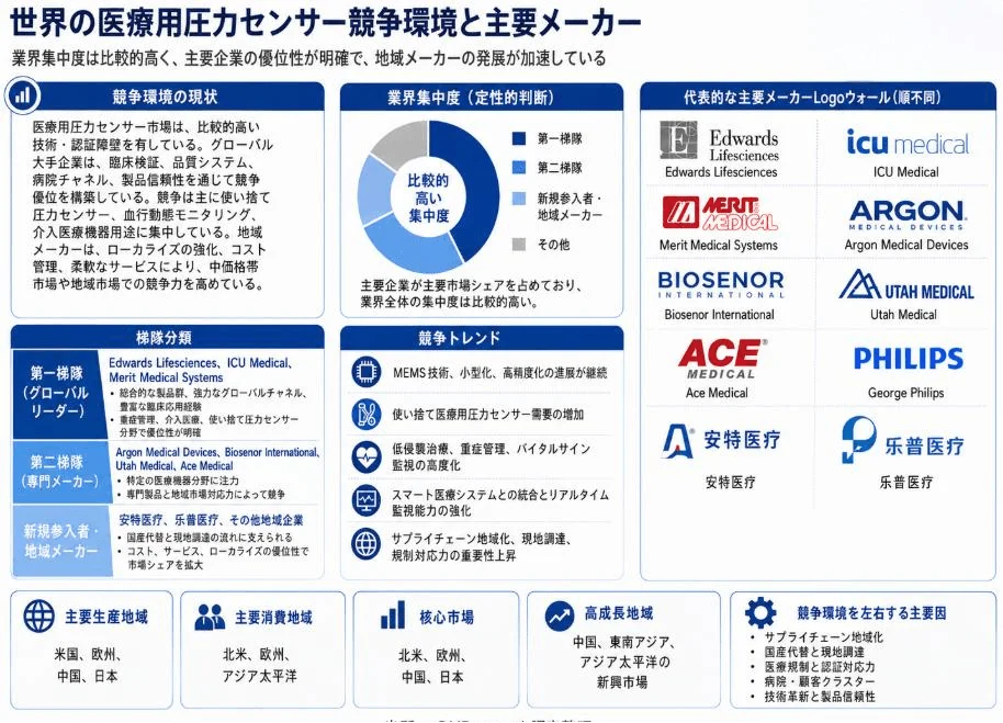 世界の医療用圧力センサー競争環境と主要メーカー