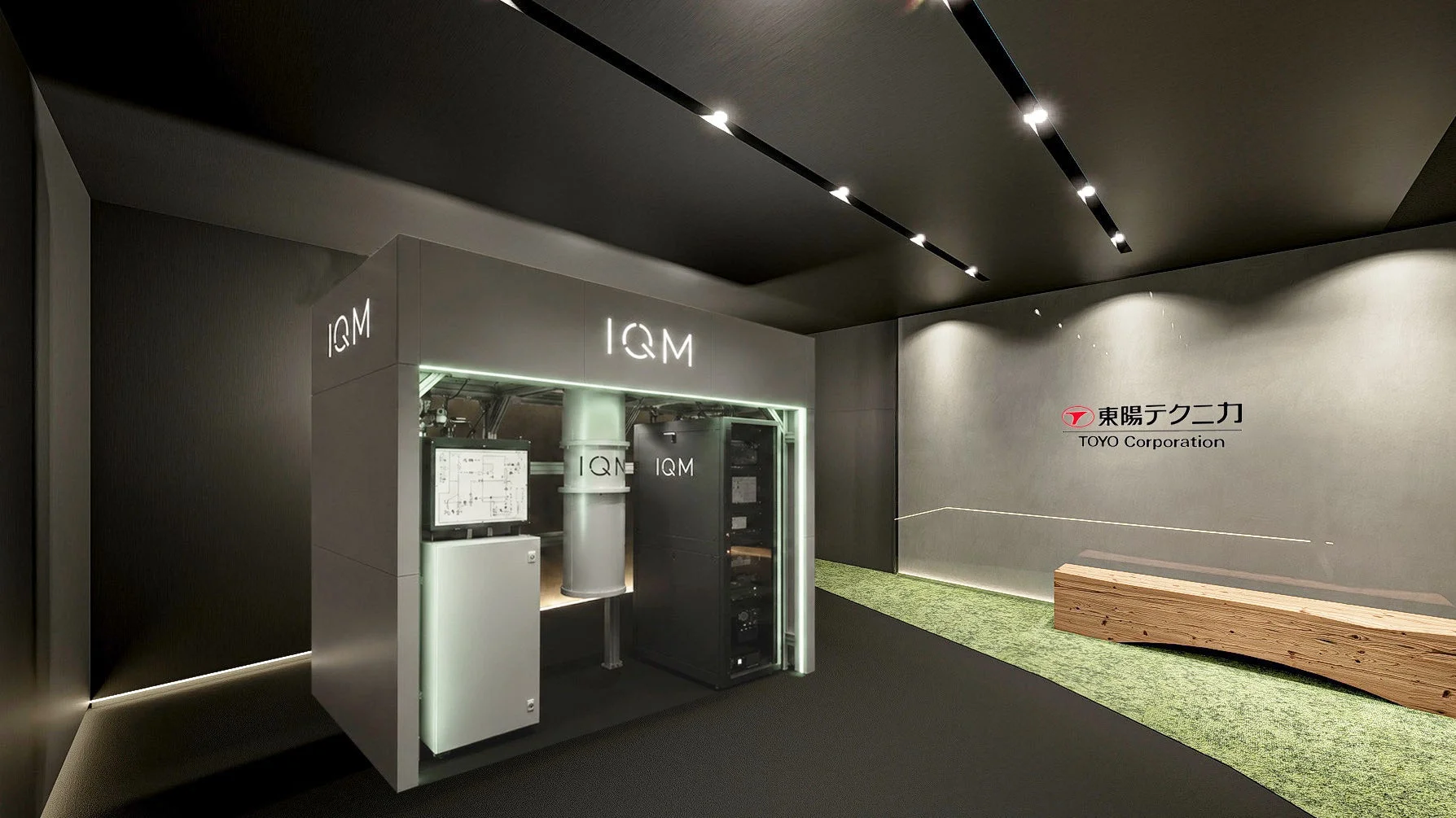 IQMの量子コンピューティング機器が展示されたモダンな空間