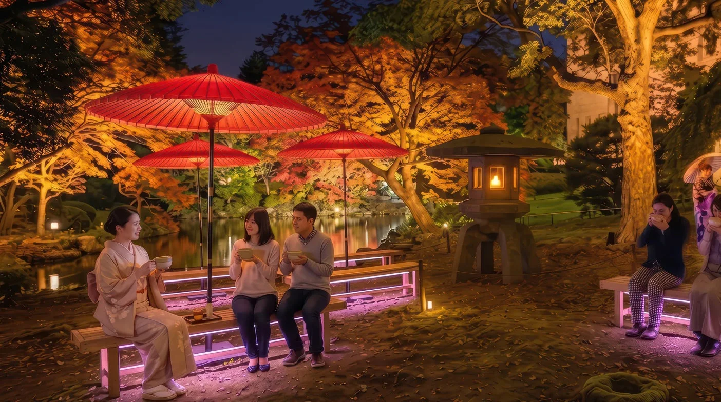 日本庭園 紅葉 ライトアップ
