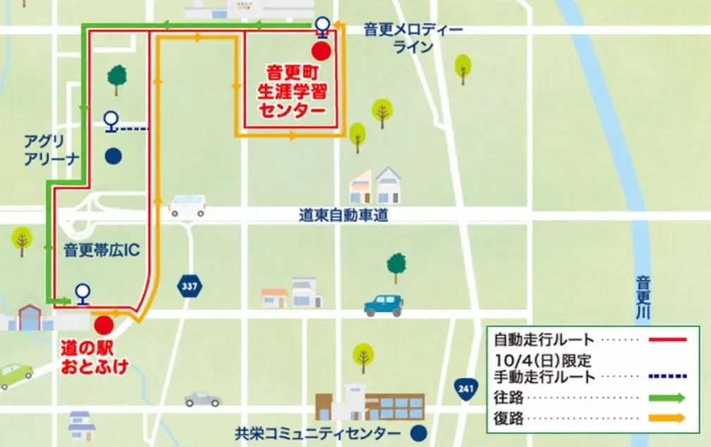 音更町の自動運転バス運行ルート
