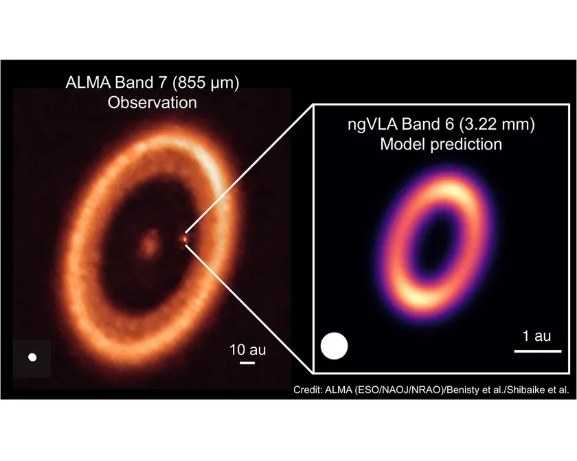 ALMA望遠鏡による原始惑星系円盤の観測画像とngVLA望遠鏡によるモデル予測