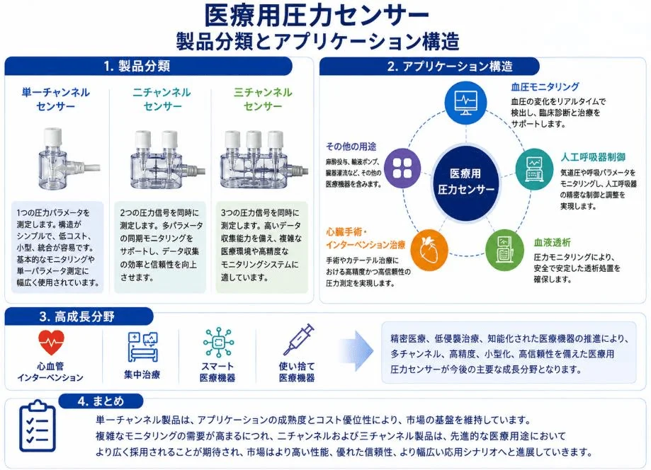 医療用圧力センサー 製品分類とアプリケーション構造